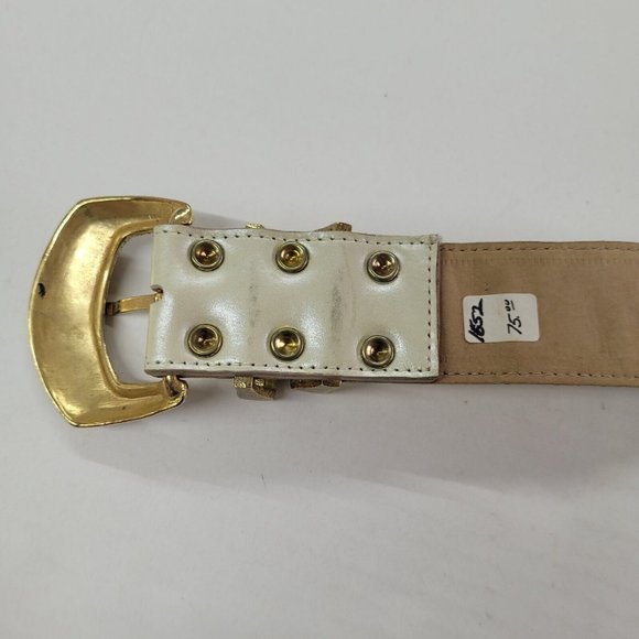 You‎ & Me Belt Womens Small Cream Leather Gold Rhinestone Western Made in USA - Picture 4 of 11